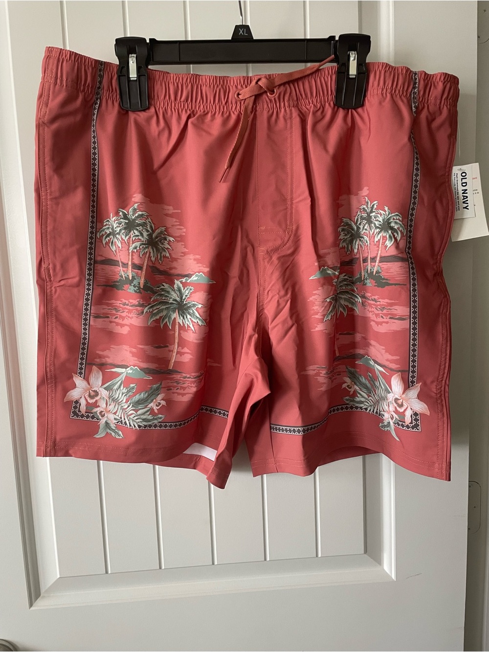 Men’s Old Navy Coral Tropical Palm Print Swim Shorts
